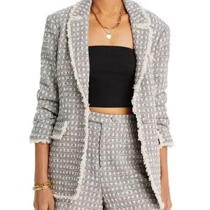 Cinq à Sept Gray and Cream Tweed Blazer